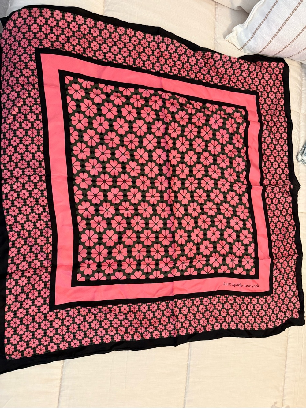 kate spade Pink and Black Floral Silk Scarf